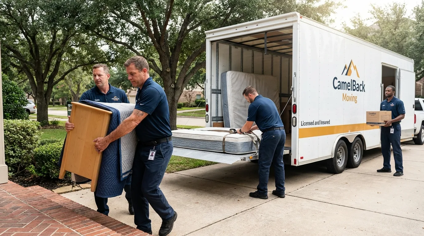 Crew loading residential truck for cross-state move from Murrieta, CA